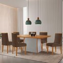 Ver imagem 1 de Mesa de Jantar Diane 180cm Tampo MDF Lam 6 Cadeiras Lisboa Moderna Veludo Marrom Naturale Off White