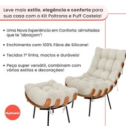 Poltrona Sala Estar Decorativa Costela de Adão com Puff Luxo: Poltrona Costela Linho Bege Claro - 10
