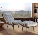Ver imagem 3 de Poltrona Sala Estar Decorativa Costela de Adão com Puff Luxo: Poltrona Costela Linho Bege Claro