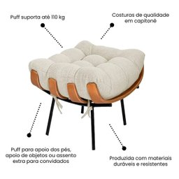 Poltrona Sala Estar Decorativa Costela de Adão com Puff Luxo: Poltrona Costela Linho Bege Claro - 8