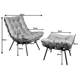Poltrona Sala Estar Decorativa Costela de Adão com Puff Luxo: Poltrona Costela Linho Bege Claro - 5