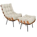 Ver imagem 1 de Poltrona Sala Estar Decorativa Costela de Adão com Puff Luxo: Poltrona Costela Linho Bege Claro