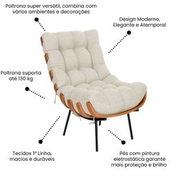Poltrona Sala Estar Decorativa Costela de Adão com Puff Luxo: Poltrona Costela Linho Bege Claro - 7