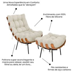 Poltrona Sala Estar Decorativa Costela de Adão com Puff Luxo: Poltrona Costela Linho Bege Claro - 6