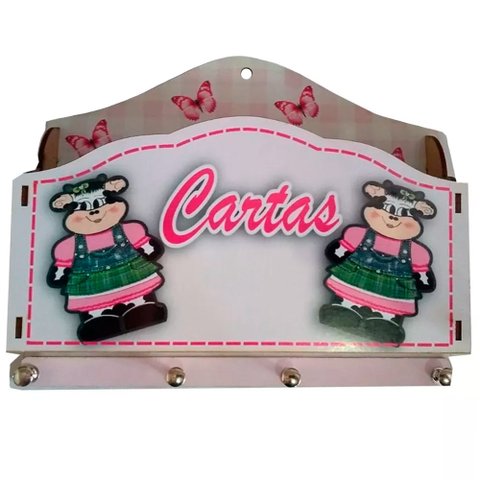 Porta Cartas com Porta Chaves Chaveiro - Vaca Malhada Mimosa