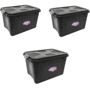 Caixa Organizadora Multiuso Plástica 20 Litros Kit 3 Peças:preto