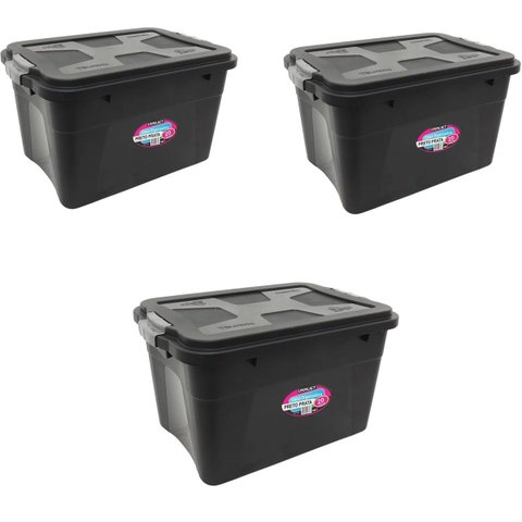 Caixa Organizadora Multiuso Plástica 20 Litros Kit 3 Peças:preto