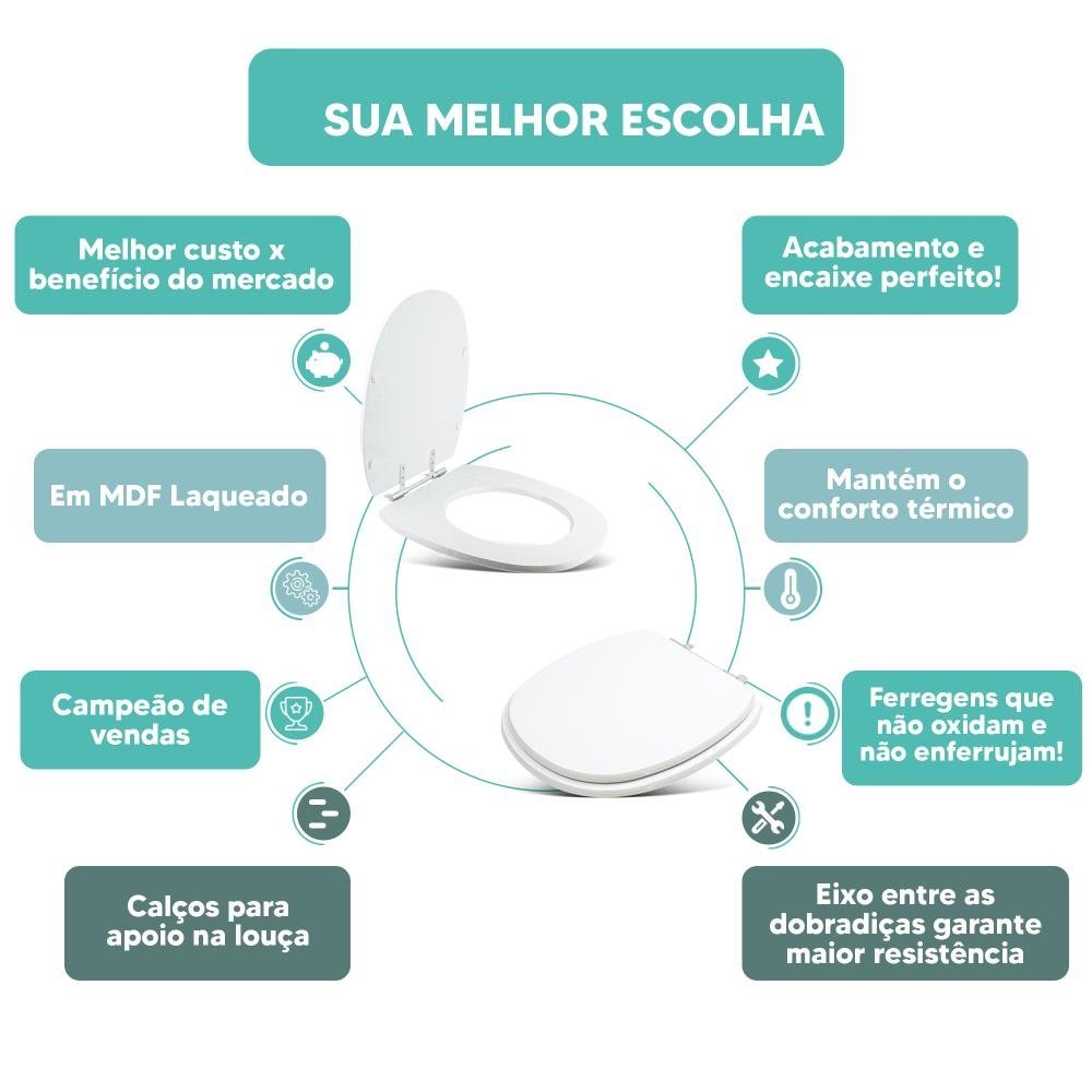 Tampa Vaso Sanitário Madeira Laqueada Massima Branco para Bacia Incepa - 4