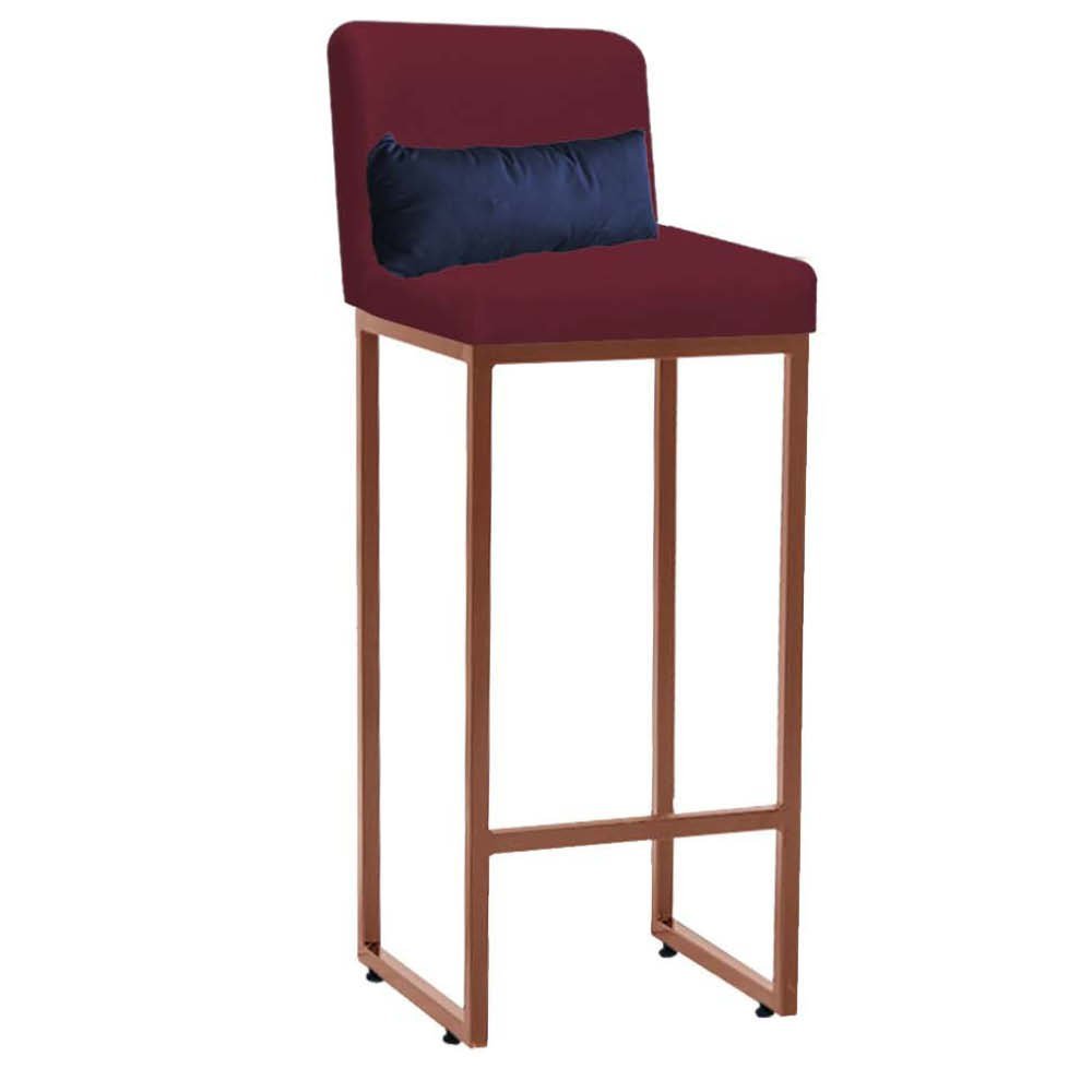 Kit Mesa Bistrô Lucca e 4 Banqueta Lucca Tampo Freijó Ferro Bronze Suede Bordô e Almofada Azul Marin - 3