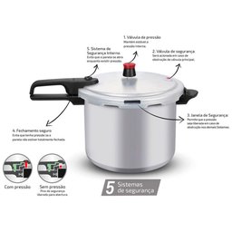Panela de Pressão 4,5 L Rochedo com Fechamento Externo Alumínio Antiaderente Clássico e Tampa Polida - 11 Panela de Pressão 4,5 L Rochedo com Fechamento Externo Alumínio Antiaderente Clássico e Tampa Polida - 11