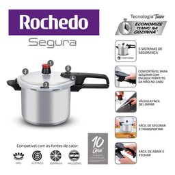 Panela de Pressão 4,5 L Rochedo com Fechamento Externo Alumínio Antiaderente Clássico e Tampa Polida - 10 Panela de Pressão 4,5 L Rochedo com Fechamento Externo Alumínio Antiaderente Clássico e Tampa Polida - 10