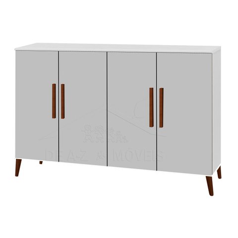 Aparador Bog. 4 Portas Pés de Madeira Maciça Estilo Buffet Cor Branco Brilho Passe