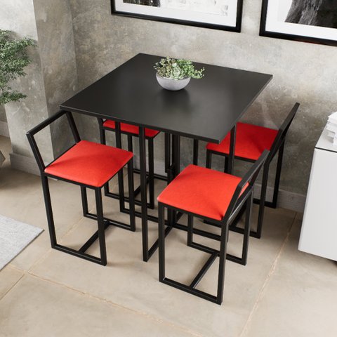 Conjunto Mesa Preta 4 Cadeiras Pequena Estofado Industrial Black