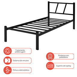 Cama Solteiro Bruna 100% Aço Ferro Industrial Resistente - 4