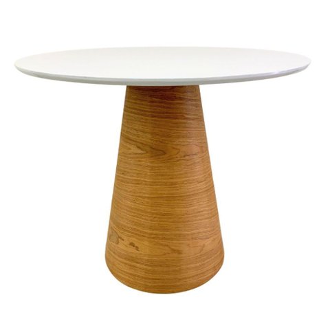 Mesa de Jantar Redonda 80 Cm Tampo Laca Branca Base Freijó Horizontal