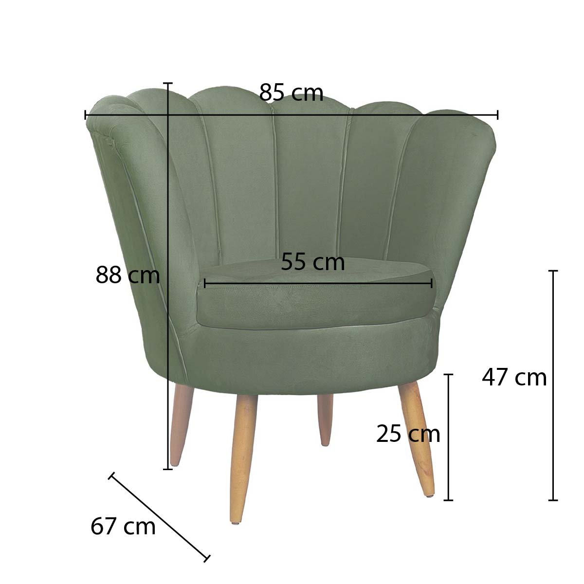 Poltrona Pétala para Decoração de Quarto Veludo Verde Musgo - 5