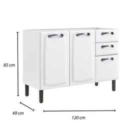 Balcão em Aço 120cm 3 Portas e 2 Gavetas sem Tampo New Premium Itatiaia - 5