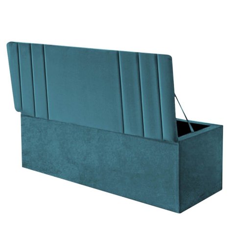 Calçadeira Baú Recamier Estofada Cama de Solteiro 90cm Grécia Suede Azul Turquesa- Mabe Magazine