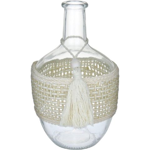 Vaso Enfeite Decorativo Garrafa Home&co Trama Fibra Vidro 25x15x15cm Transparente