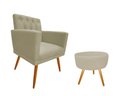 Ver imagem 1 de Kit Poltrona Decorativa Nina Capitonê + Puff Redondo Suede Bege Pés Madeira Mz Decor