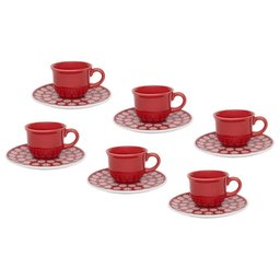 Conjunto de Xícaras de Chá Oxford Renda Vermelho 12 Peças - 2