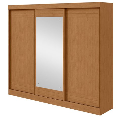 Guarda-roupas Casal Nice 3 Portas 1 Espelho 4 Gavetas Flex com Pés - Lp - Rei de Casa Amendoa Clean