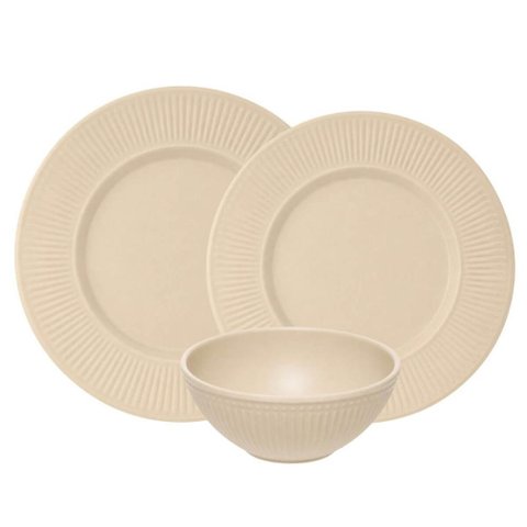 Jogo Pratos Raso 27cm de Sobremesa 20cm e Bowl 12cm Bege Melamina Aveline Lyor Mesa Posta Servir