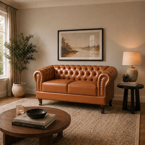 Namoradeira Chesterfield Duque 2 Lugares em Corano Caramelo