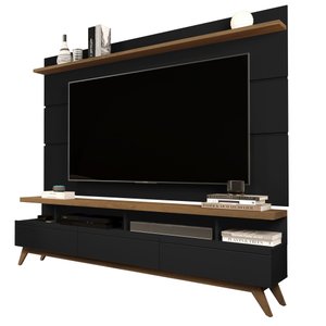 Rack com Painel Sala Estar Vivare Wood 1.8 Tv 72 3 Gavetas:Black/Freijó