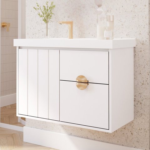 Gabinete para Banheiro 80cm com 1 Porta 2 Gavetas e Cuba de Embutir Salinas