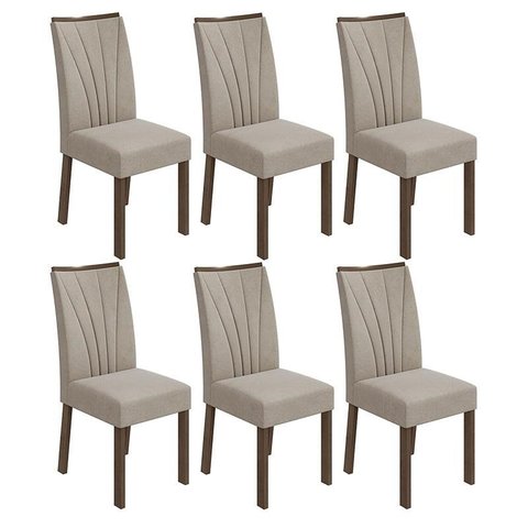 Conjunto 6 cadeiras Apogeu Imbuia/veludo Creme - Móveis Lopas