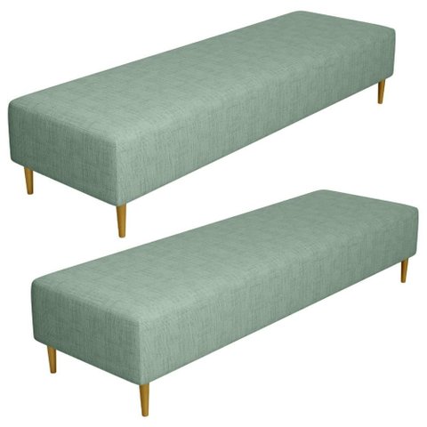 Kit 02 Puffs Decorativo Sala de Estar Bali W01 Pés Palito 170x60cm Linho Verde Menta - Lyam Decor