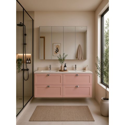 Gabinete para Banheiro com Armário 160cm Retro MDF Rosa Milano - On Móveis