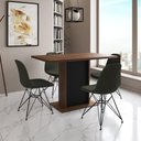 Ver imagem 1 de Mesa Jantar Londres Tampo Amêndoa 120cm Base Preta 4 Cadeiras Ferro Preto Estofado Verde