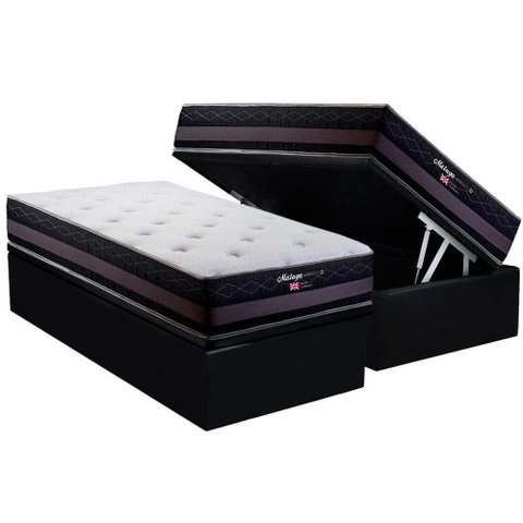 Cama Box Baú Solteiro: Colchão Molas Herval Maxspring Málaga + Base Crc Suede Black(88x188)