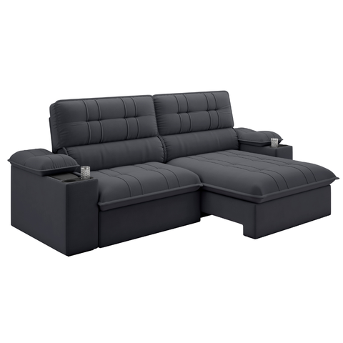 Sofá Retrátil e Reclinável 3 Lugares 2,10m C/ Porta Copos Slim Stanley