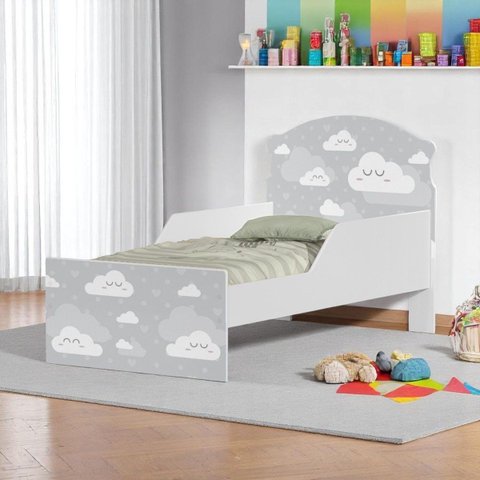 Cama Infantil Nuvens Cinza com Colchão Mini Cama