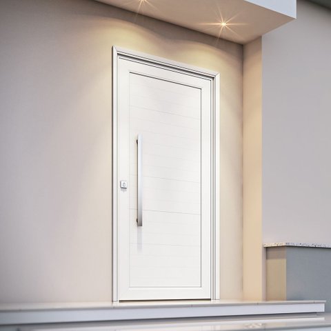 Porta de Alumínio Lambri 215x105cm com Puxador de 80 cm Lucasa Alumínio Branco