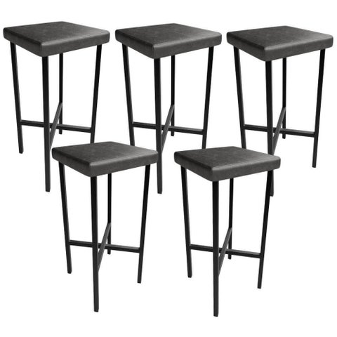 Kit 05 Banquetas Alta Bar Cozinha Sala de Jantar Preto Stella L02 Couríssimo Preto - Lyam Decor
