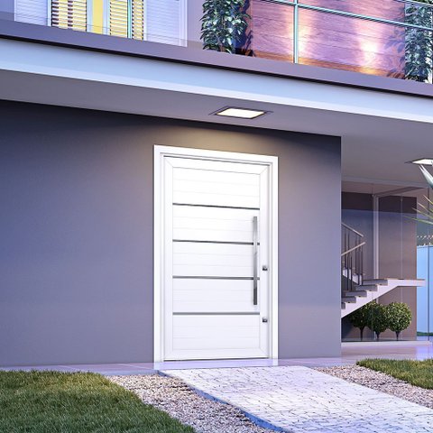 Porta Pivotante de Aluminio com Friso Puxador de 1 Metro 225x130 Lucasa Aluminio Abertura Direita