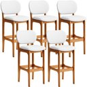 Ver imagem 1 de Kit 05 Banquetas Alta Para Cozinha Madeira Fixa Betta L02 Imbuia Facto Branco - Lyam Decor