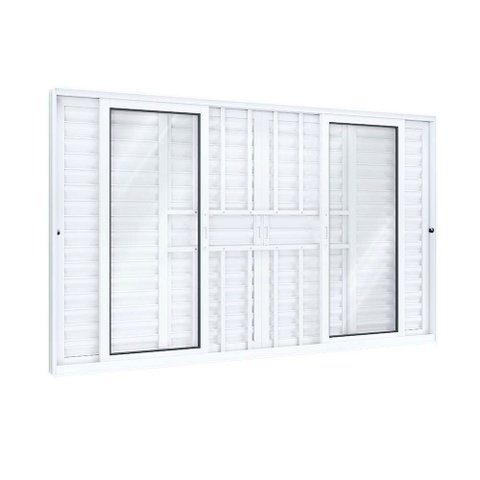 Janela de Alumínio Veneziana Central 4 Folhas Móveis 2 Fixas com Grade 100x150cm Lucasa Eccellente B