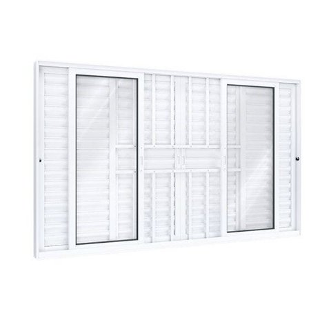 Janela de Alumínio Veneziana 100x200cm 4 Folhas Móveis 2 Fixas com Grade e Vidro Lucasa Eccellente 