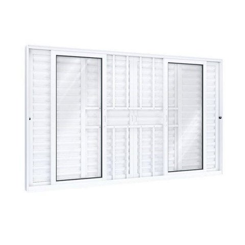 Janela de Alumínio Veneziana 100x200cm 4 Folhas Móveis 2 Fixas com Grade e Vidro Lucasa Eccellente B