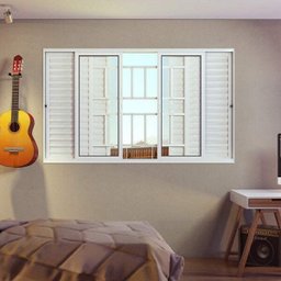 Janela de Alumínio Veneziana 100x200cm 4 Folhas Móveis 2 Fixas com Grade e Vidro Lucasa Eccellente  - 3