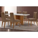 Ver imagem 1 de Conjunto: Mesa Sala Jantar Nevada C/ Tampo Madeirado C/ Vidro Canto Curvo 180x90cm e 6 Cadeiras