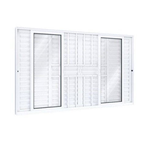 Janela de Alumínio Veneziana 120x150cm 4 Folhas Móveis 2 Fixas com Grade e Vidro Lucasa Eccellente B