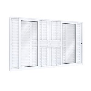 Janela de Alumínio Veneziana 120x200cm 4 Folhas Móveis 2 Fixas com Grade e Vidro Lucasa Eccellente 