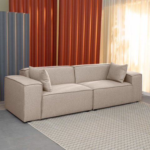 Sofá 2 Lugares 260cm Baobá CabeCasa MadeiraOriginals Bege Linho Avelã