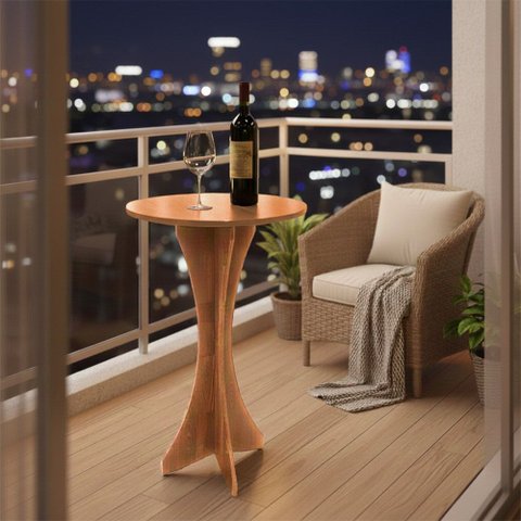 Mesa Bistrô Alta Geovani 60x60cm em Madeira Maciça para Bar e Varanda - Amêndoa